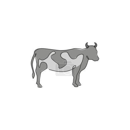 Illustration for One single line drawing of fat cow for husbandry logo identity. Mammal animal mascot concept for livestock icon. Continuous line draw design graphic vector illustration - Royalty Free Image