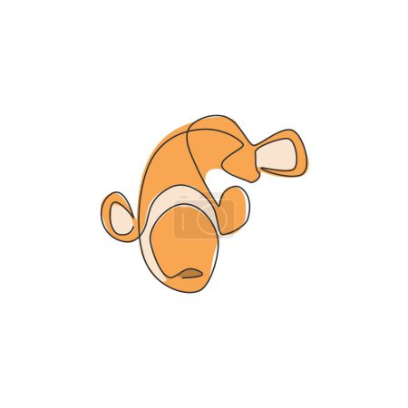 Illustration for One single line drawing of cute clown fish for aquarium tank logo identity. Anemone fish mascot concept for under sea world icon. Continuous line draw design vector graphic illustration - Royalty Free Image