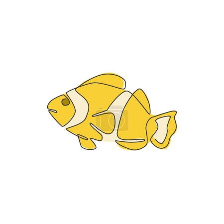 Illustration for Single continuous line drawing of beauty clownfish for aquatic logo identity. Beautiful anemonefish mascot concept for under water show icon. One line draw graphic design vector illustration - Royalty Free Image