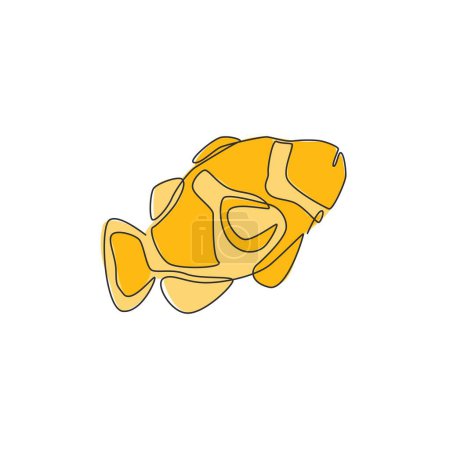Illustration for Single continuous line drawing of beauty clownfish for aquatic logo identity. Beautiful anemonefish mascot concept for under water show icon. One line draw design graphic vector illustration - Royalty Free Image