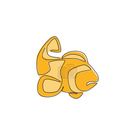 Illustration for One continuous line drawing of adorable clown fish for sea world logo identity. Percula anemoneshow mascot concept for aquatic show icon. Single line graphic draw design vector illustration - Royalty Free Image