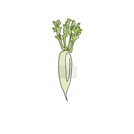 Illustration for One single line drawing of whole healthy organic white radish for farm logo identity. Fresh Japanese daikon concept for vegetable icon. Modern continuous line draw design vector graphic illustration - Royalty Free Image
