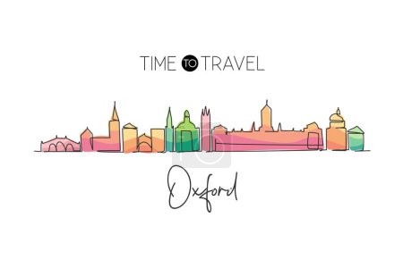 Illustration for Single one line drawing Oxford city skyline, England. World historical town landscape. Best holiday destination postcard print. Editable stroke trendy continuous line draw design vector illustration - Royalty Free Image