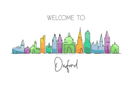 Illustration for Single continuous line drawing Oxford skyline, England. Famous city scraper landscape gallery. World travel home wall decor art poster print concept. Modern one line draw design vector illustration - Royalty Free Image