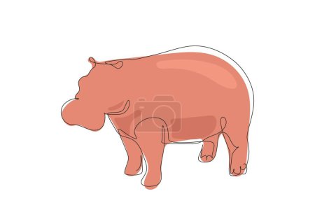 Illustration for Single one line drawing big cute hippopotamus for company logo identity. Huge wild hippo animal mascot concept for national safari zoo. Modern continuous line draw design graphic vector illustration - Royalty Free Image
