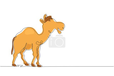 Illustration for Single one line drawing strong desert Arabic camel for logo. Cute mammal animal concept for livestock husbandry, tourism, transportation. Modern continuous line draw design graphic vector illustration - Royalty Free Image