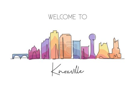 Eine einzige Linie zeichnet die Skyline von Knoxville, Tennessee. Welthistorische Stadtlandschaft. Beste Urlaubspostkarte. Editierbare Strich trendy kontinuierliche Linie zeichnen Design Vektor Illustration