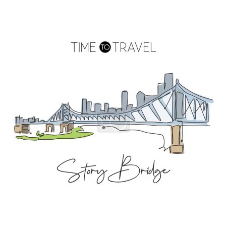 Illustration for One single line drawing Story Bridge landmark. World famous iconic in Brisbane. Tourism travel postcard home wall decor poster print art concept. Modern continuous line draw design vector illustration - Royalty Free Image