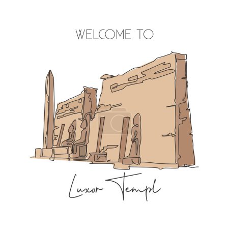 Illustration for One single line drawing old Ancient Egyptian Luxor Temple landmark. World famous place in Egypt. Tourism travel postcard home decor wall poster. Modern continuous line draw design vector illustrationOne single line drawing old Ancient Egyptian Luxor - Royalty Free Image