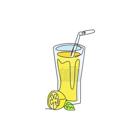 Illustration for One continuous line drawing of fresh delicious beverage lemonade ice for restaurant menu. Cafe shop drink template art concept. Modern single line draw design graphic vector illustration - Royalty Free Image