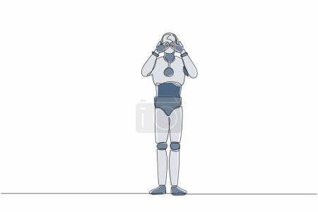 Ilustración de Una sola línea continua de dibujo robot cierra los ojos con las manos debido a la repugnancia y la renuencia a ver algo. Inteligencia artificial robótica. Una línea dibujar ilustración vectorial diseño gráfico - Imagen libre de derechos