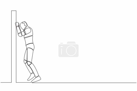 Illustration for Single continuous line drawing robot crying sad lost opportunity. Depressed with wailing on the wall losing job. Future technology. Machine learning process. One line draw design vector illustration - Royalty Free Image