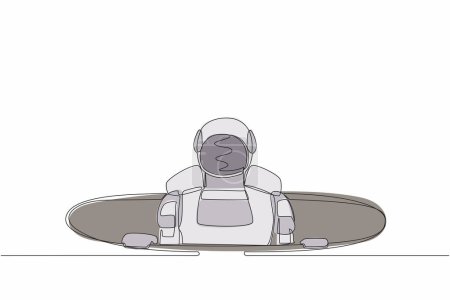 Illustration for Single continuous line drawing young astronaut emerges from hole. Failure to take advantage of space expedition opportunities. Cosmonaut deep space concept. One line graphic design vector illustration - Royalty Free Image