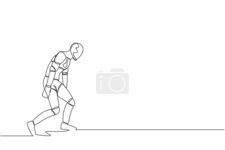 Illustration for Single continuous line drawing sad robot bowed down. Feeling lonely and having mental pressure or stress. Artificial intelligence and machine learning process. One line draw design vector illustration - Royalty Free Image