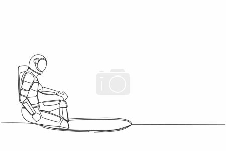 Illustration for Continuous one line drawing astronaut descends into the hole. Failure to take advantage of spaceship business opportunities. Cosmonaut outer space. Single line draw graphic design vector illustration - Royalty Free Image