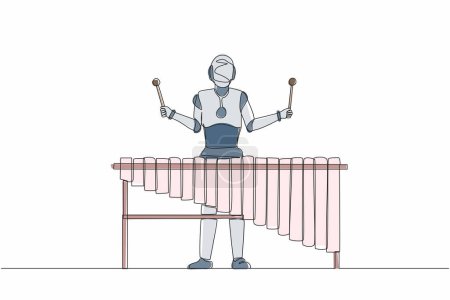Illustration for Single continuous line drawing robot percussion player play marimba at music folk festival. Robotic artificial intelligence. Electronic technology industry. One line draw design vector illustration - Royalty Free Image
