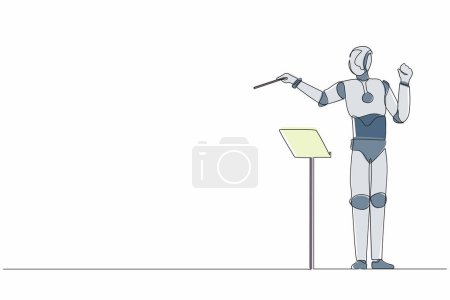 Téléchargez les illustrations : Un seul chef robot expressif de dessin en ligne continue dirige l'orchestre de musique. Intelligence artificielle robotique moderne. Industrie des technologies électroniques. Illustration vectorielle de conception graphique à une ligne - en licence libre de droit