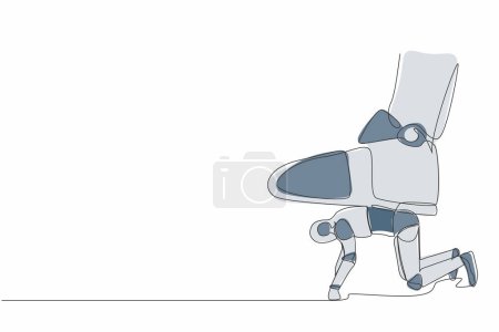 Ilustración de Una sola línea de dibujo robot arrastrándose bajo pisotón gigante. Robot oprimido por el jefe con un gran zapato. Desarrollo tecnológico futuro. Dibujo de línea continua diseño gráfico vector ilustración - Imagen libre de derechos