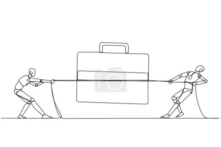 Téléchargez les illustrations : Single continuous line drawing two robots fighting over briefcase. Compete fiercely to increase user trust. The future of sophistication technology for marketing. One line design vector illustration - en licence libre de droit