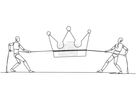 Ilustración de Single one line drawing two robots fight for the crown. Competition to become the greatest robot ever. Artificial intelligence. Future tech development. Continuous line design graphic illustration - Imagen libre de derechos