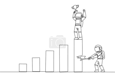 Ilustración de Continuous one line drawing astronaut achieves the highest honors. The hypocrite who doesn't like business partner's happiness. Thorn in the flesh. Traitor. Single line draw design vector illustration - Imagen libre de derechos