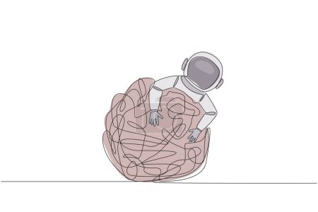 Ilustración de Una línea continua dibujando astronautas abrazando un círculo enredado. Tratando de deshacerse del exceso de ansiedad. Calma la mente para el bien y la suavidad de la expedición. Ilustración vectorial de diseño de línea única - Imagen libre de derechos