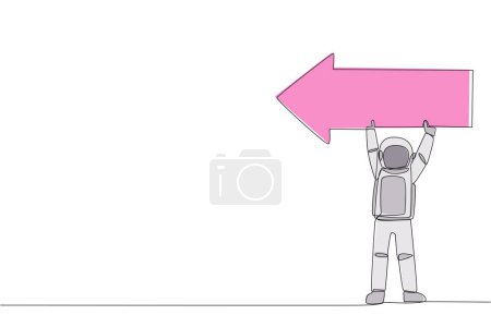 Ilustración de Una sola línea de dibujo joven astronauta energético levantar el rompecabezas en forma de flecha. Trabajo en equipo diciendo la dirección donde aterriza la nave espacial. Cosmonauta. Ilustración gráfica de diseño de línea continua - Imagen libre de derechos