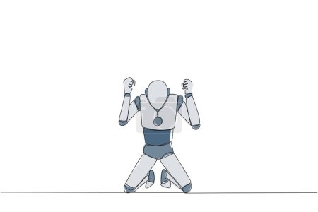 Continuous one line drawing smart robot kneeling like praying. Lost hope. Businesses will bankrupt if fail to get bona fide clients. Gesture of surrender. Single line draw design vector illustration