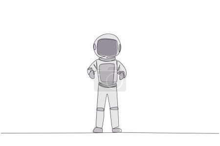 Ilustración de Una sola línea continua dibujando al joven astronauta parado derecho. Sobrevivir a la inflación y las pandemias. Mirar al futuro de los negocios está lleno de esperanzas de éxito. Ilustración vectorial de diseño de una línea - Imagen libre de derechos