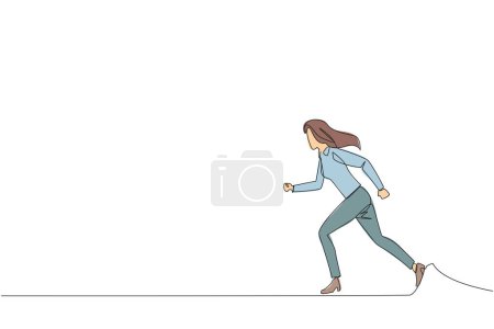 Eine durchgehende Linie zeichnet eine junge Geschäftsfrau, die leichte Übungen macht. Laufen zielt darauf ab, die Herzgesundheit zu erhalten. Geschäftsfrau mit gesundem Lebensstil. Mental gut. Illustration eines Linien-Designvektors