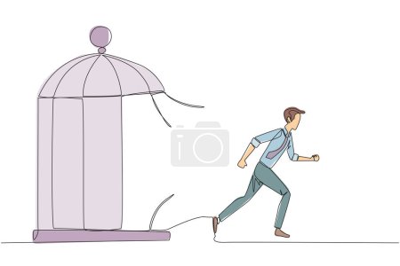 Illustration for Single one line drawing Arabian man giving two thumbs up, above head there are 5 stars forming semicircle. Exciting online shopping experience. Review 5 star. Continuous line graphic illustration - Royalty Free Image