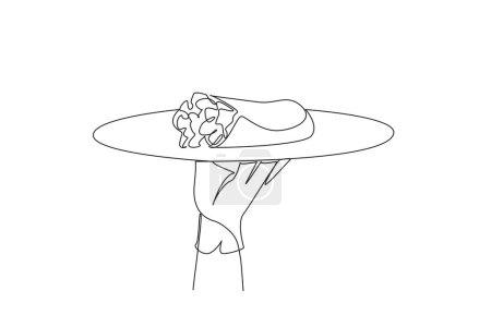 Single one line drawing one of the typical Mexican foods. Rolled in a tortilla which made from corn flour. Contains chicken or beef. Low protein foods.  Continuous line design graphic illustration