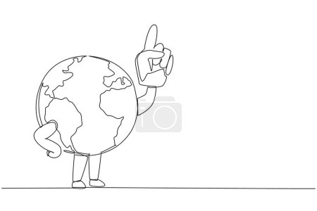 Continuous one line drawing globe using a toy hand. The best call and invitation to protect the earth. Reduce pollution. Save the planet. Keep green earth.  Single line draw design vector illustration