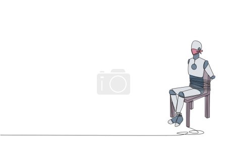 Continuous one line drawing the robot sits and helpless. Used as material for advanced artificial intelligence trial. Future robotic technology development. Single line draw design vector illustration