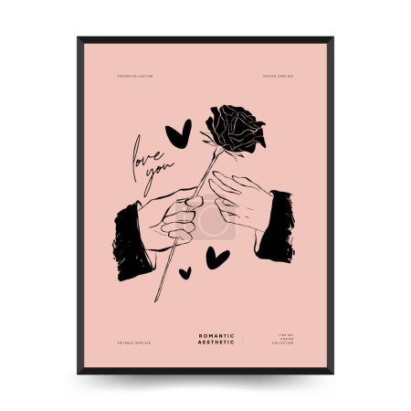 Illustration for Modern Valentine's day vertical flyer or poster template. Love hand drawn trendy illustration. - Royalty Free Image
