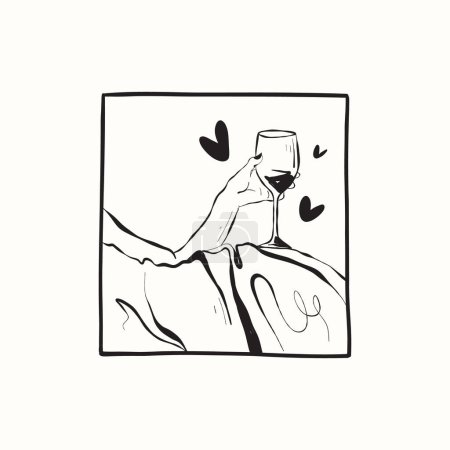 Ilustración de San Valentín dibujado a mano ilustración vector de moda. Diseño de tarjetas de amor. Bonito garabato romántico. Cartel romántico, pancarta de bienvenida, estampado de camisetas de moda - Imagen libre de derechos