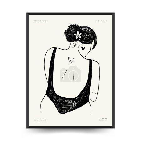 Feminism body positive poster template, wall art with minimalistic female figure, love to own figure, female freedom, girl power isolated vector illustration. Abstract body Art design for print, cover, wallpaper, Minimal wall art.