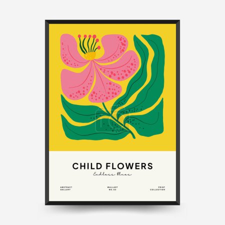 Illustration for Abstract floral posters template. Modern trendy Matisse minimal style. Pink and blue colors. Hand drawn design for wallpaper, wall decor, print, postcard, cover, template, banner. - Royalty Free Image