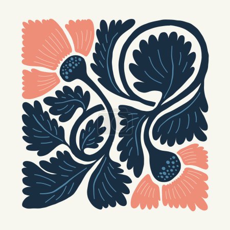 Illustration for Floral abstract elements. Botanical composition. Modern trendy Matisse minimal style. Floral poster, invite. Vector arrangements for greeting card or invitation design - Royalty Free Image