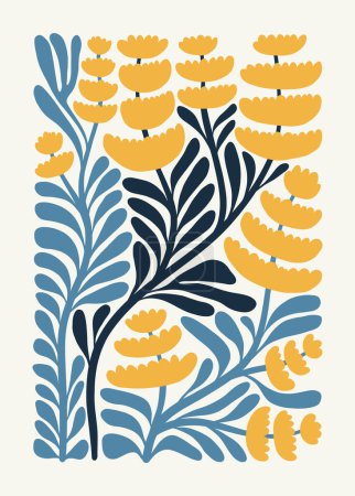 Eléments abstraits floraux. Composition botanique. Moderne à la mode Matisse style minimal. Affiche florale, invitation. Dispositions vectorielles pour la conception de cartes de v?ux ou d'invitations