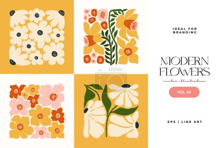 Illustration for Floral abstract elements. Botanical composition. Modern trendy Matisse minimal style. Floral poster, invite. Vector arrangements for greeting card or invitation design - Royalty Free Image