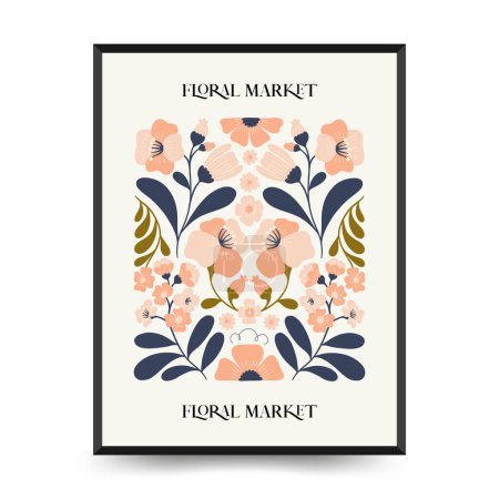 Illustration for Abstract floral posters template. Modern trendy Matisse minimal style. Groovy. Hand drawn design for wallpaper, wall decor, print, postcard, cover, template, banner. - Royalty Free Image
