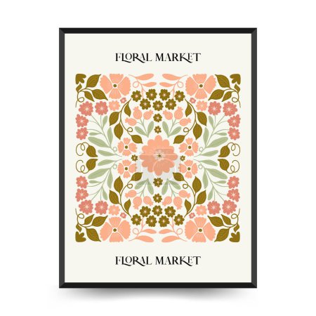 Illustration for Abstract floral posters template. Modern trendy Matisse minimal style. Groovy. Hand drawn design for wallpaper, wall decor, print, postcard, cover, template, banner. - Royalty Free Image