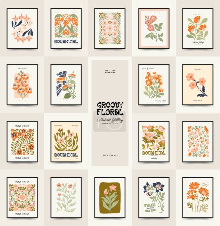 Abstrakte florale Plakatvorlage. Moderner trendiger Matisse-Minimal-Stil. Groovy. Handgezeichnetes Design für Tapete, Wanddekor, Druck, Postkarte, Einband, Vorlage, Banner. 