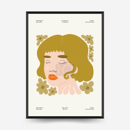 Illustration for Abstract floral and women posters template. Modern trendy Matisse minimal style. Cute girl and fashion. Hand drawn design for wallpaper, wall decor, print, postcard, cover, template, banner. - Royalty Free Image