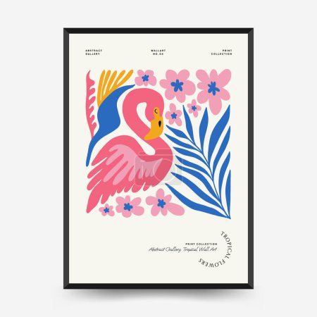 Abstrakte florale Plakatvorlage. Moderner trendiger Matisse-Minimal-Stil. Tropischer Dschungel. Handgezeichnetes Design für Tapete, Wanddekor, Druck, Postkarte, Einband, Vorlage, Banner. 