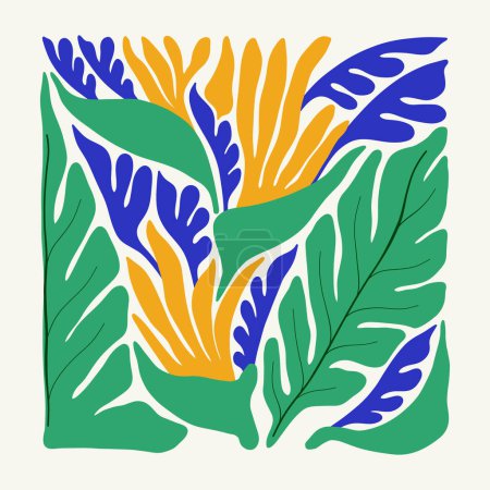 Eléments abstraits floraux. Composition botanique tropicale. Moderne à la mode Matisse style minimal. Affiche florale, invitation. Dispositions vectorielles pour la conception de cartes de v?ux ou d'invitations