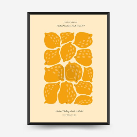 Illustration for Abstract fruits posters template. Modern trendy Matisse minimal style. Exotic Healthy Food. Hand drawn design for wallpaper, wall decor, print, postcard, cover, template, banner. - Royalty Free Image