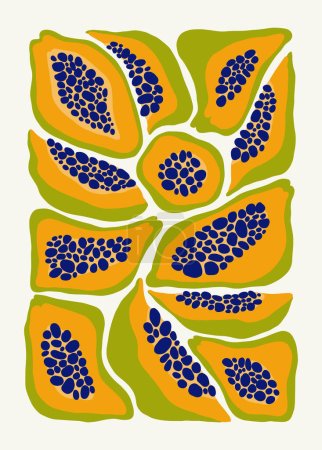Illustration for Fruits abstract elements. Food and healsy composition. Modern trendy Matisse minimal style. Fruits poster, invite. Vector arrangements for greeting card or invitation design - Royalty Free Image