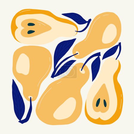 Ilustración de Frutos elementos abstractos. Composición alimenticia y saludable. Moderno estilo minimalista Matisse de moda. Cartel de frutas, invitar. Disposiciones vectoriales para la tarjeta de felicitación o el diseño de invitación - Imagen libre de derechos